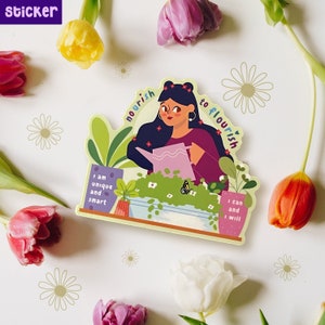 Nähren, um zu blühen handgemachte Aufkleber, positive Affirmationen, Geschenk für Pflanzenmama, Kawaii Aufkleber, niedliches Briefpapier