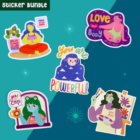Positive affirmations kawaii sticker bundle- Set of 5 handmade glossy stickers
