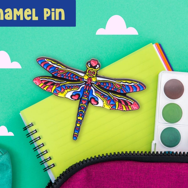 Vibrant Dragonfly Enamel Pin, insect pin, bug brooch, Kawaii Pin, nature lover, rainbow, stained glass, gifts for her, birthday gift