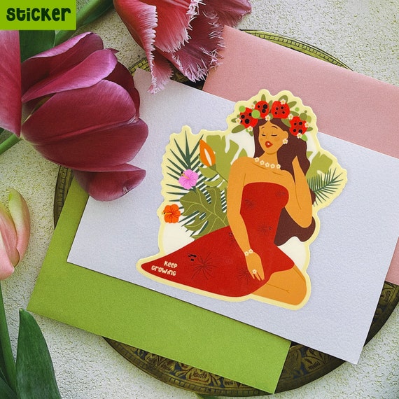 Keep growing island woman handmade glossy sticker