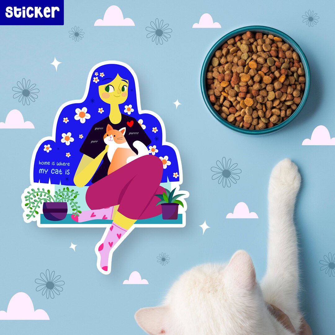 Home is Where My Cat is Glossy Sticker Kawaii Sticker Laptop Etsy