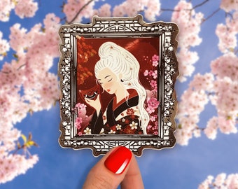 Ronin Woman Mirror Sticker: Japanese Oni Art Decal