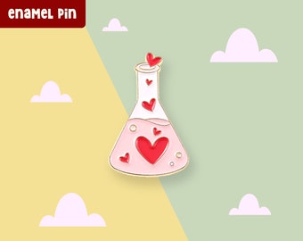 Épinglette philtre d'amour en émail, épinglette de chimie, épingle de l'âme soeur, broche coeur, saint valentin