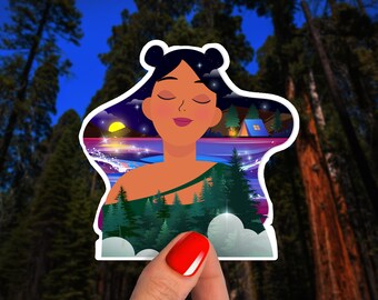 Serenity by the Lake Clear Sticker, Transparent Decal, California Redwoods, Nature's Embrace, West Coast Camping, Adventurer's Gift