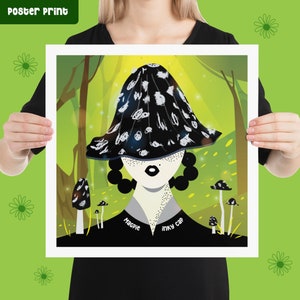 Mystical Inky Cap Art Print, Print on Demand, Mushroom Lover Gift, Nature Inspired gift, Gift under 30, Whimsical Nature-inspired Art