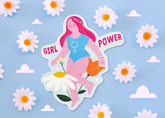 Feminine flourish girl power glossy sticker