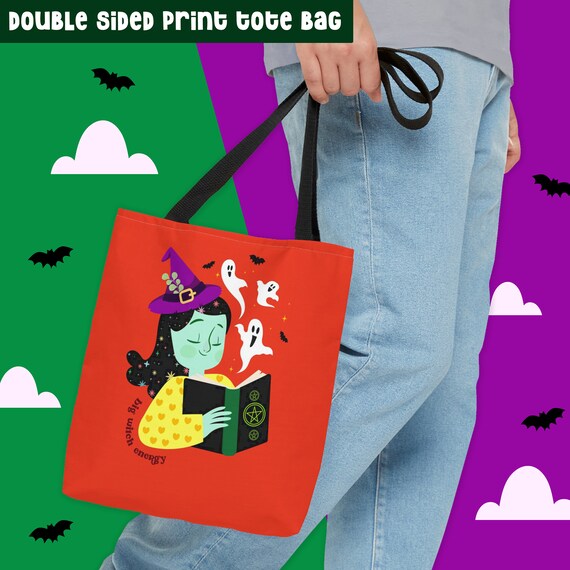 Spooky Season Spectacular Tote Bag: Witch & Frog Familiar Design