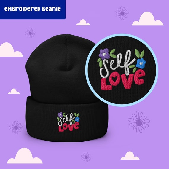 Embroidered Self-Love Black Beanie