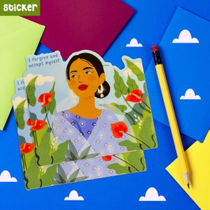 Sticker Je pardonne et je m'accepte, énergie féminine desi, femmes indiennes féministes, art motivant AAPI, sud-asiatique, cadeaux pour elle