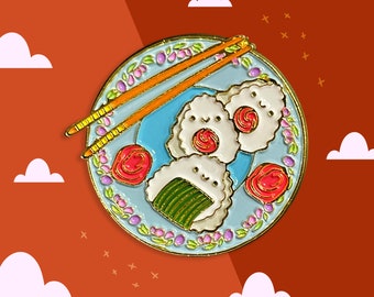 Sushi & Onigiri Enamel Pin: Japanese Foodie Kawaii Pin