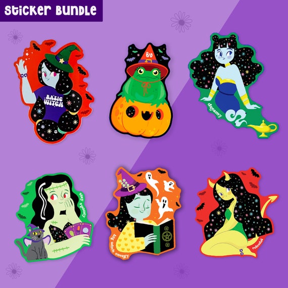 Halloween sticker pack- Set of 6 handmade glossy stickers