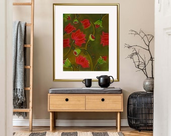 Ethnic Indian Pastel Painting - Vintage Lotus Flower Home Decor
