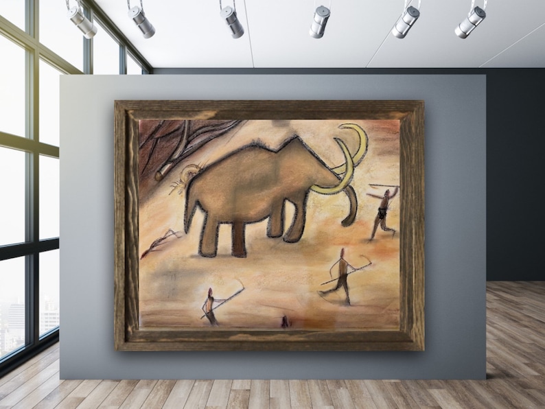 Stone Age cave art Woolly Mammoth pastel painting. image 8