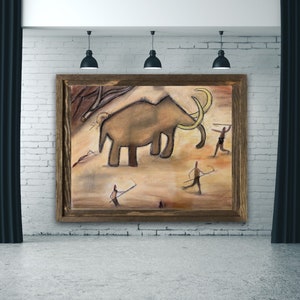 Stone Age cave art Woolly Mammoth pastel painting. image 4
