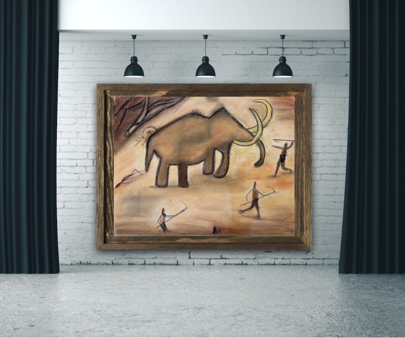 Stone Age cave art Woolly Mammoth pastel painting. image 4