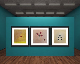 Minimalistic botanical three paintings in one set 10.5X10.5 inches oil medium.