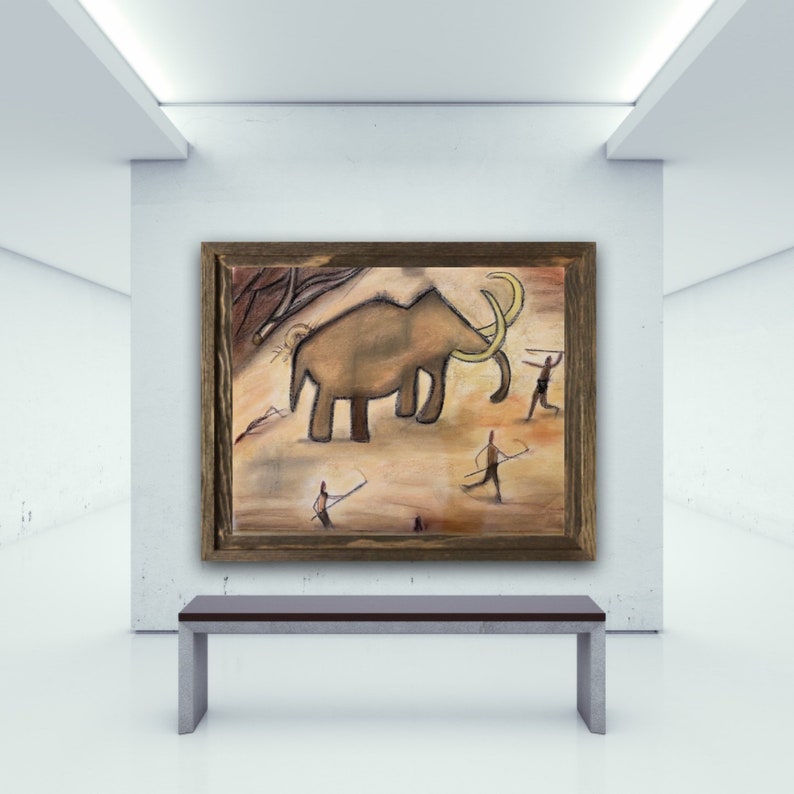 Stone Age cave art Woolly Mammoth pastel painting. image 9