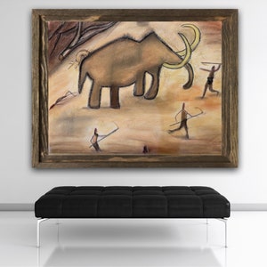 Stone Age cave art Woolly Mammoth pastel painting. image 6