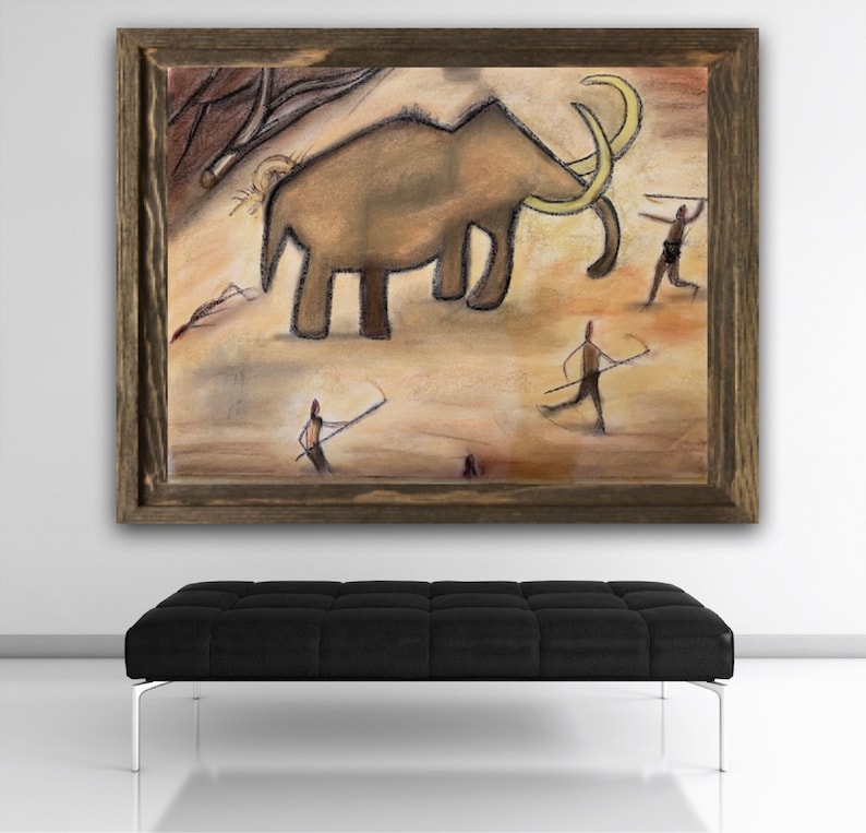 Stone Age cave art Woolly Mammoth pastel painting. image 6