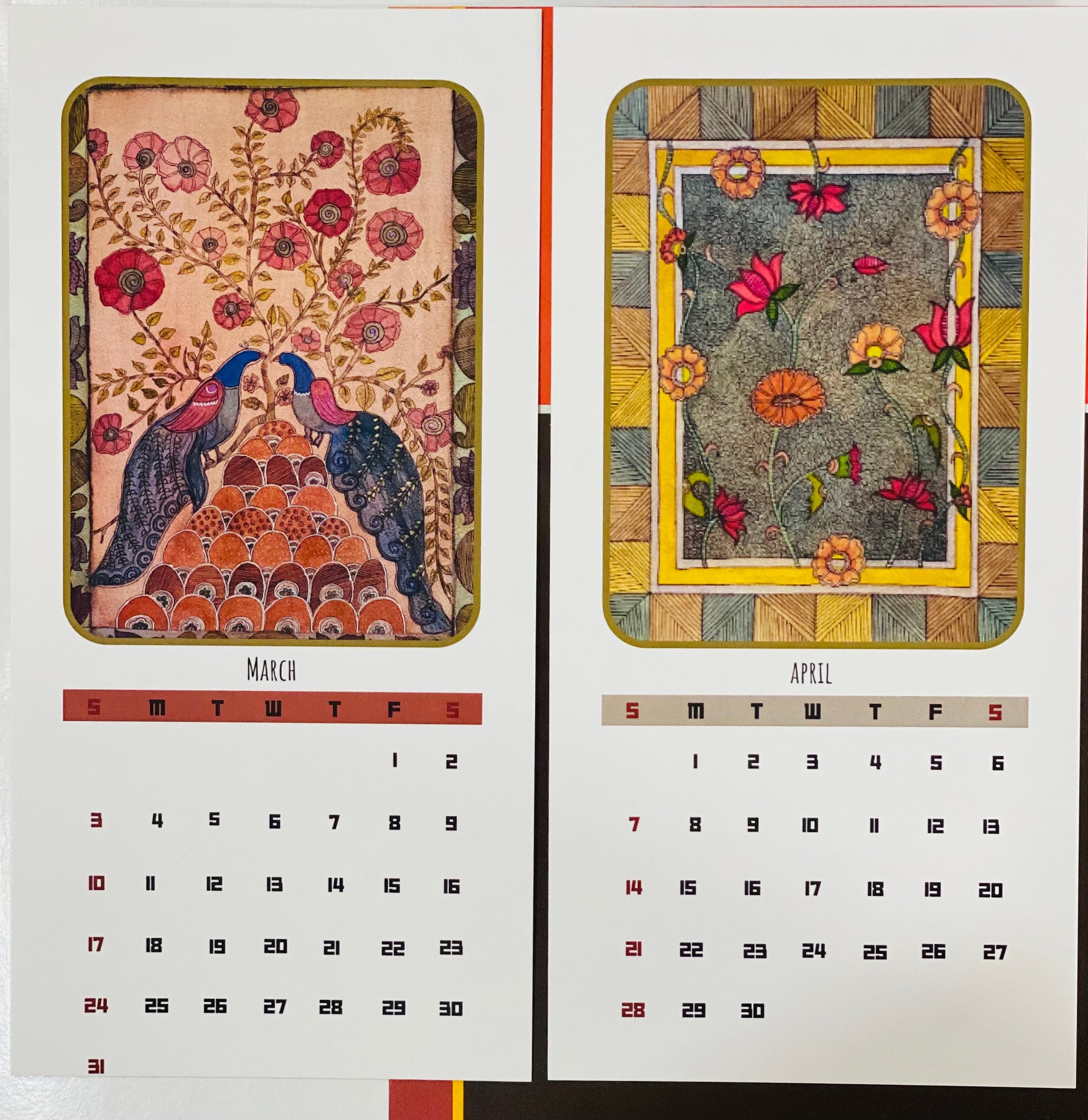 2024 Folk Art Calendar. One Set Includes 12 Cards and 1 Wooden Card