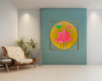Folk animal wall art , (set of 3 artwork) 5X5 inches on wooden panels framed in acrylic medium. Can be customized in big size.