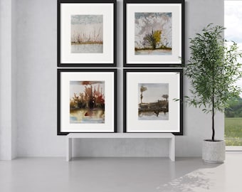 Abstract artwork 9X7 Inches in the watercolor medium (4 Framed artwork in one set)
