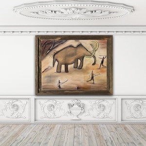 Stone Age cave art Woolly Mammoth pastel painting. image 2