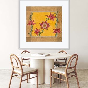 Traditional Indian Folk Wall Art - 10x10 Watercolor Painting in Madhubani Style