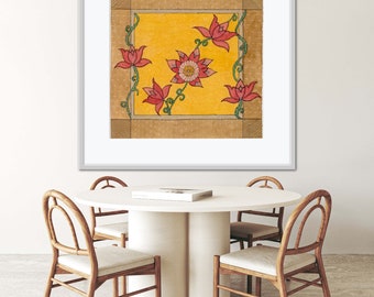 Traditional Indian Folk Wall Art - 10x10 Watercolor Painting in Madhubani Style