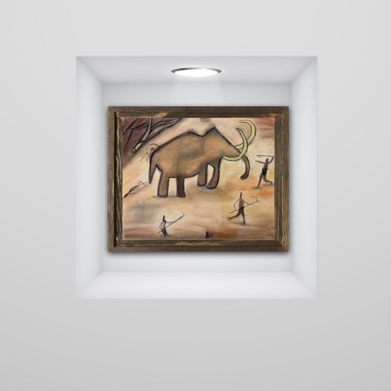 Stone Age cave art Woolly Mammoth pastel painting. image 7