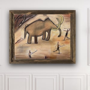 Stone Age cave art Woolly Mammoth pastel painting. image 3