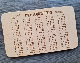 Frühstücksbrett " Lernbrettchen " - Brotzeitbrett - Lernbrett für Kinder mit Namen - Mathematik Rechnen Gravur Schule Geschenk Holz