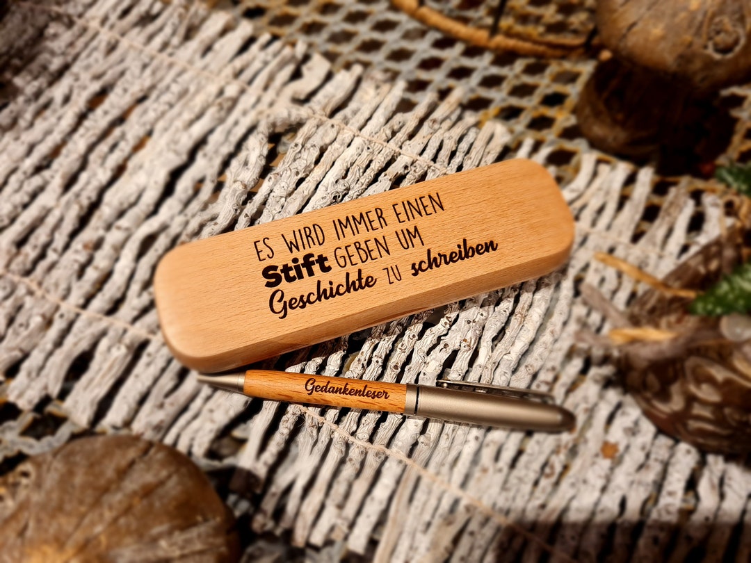Kugelschreiber mit Etui und Gravur personalisiert aus Buchenholz