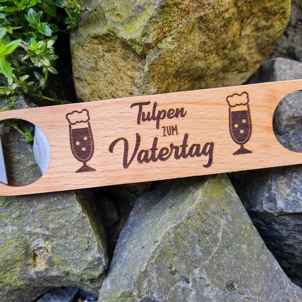 Flaschenöffner personalisiert mit Gravur - aus Holz - Geschenk Geburtstag Vatertag Party Hochzeit Spruch witzig persönlich Name individuell