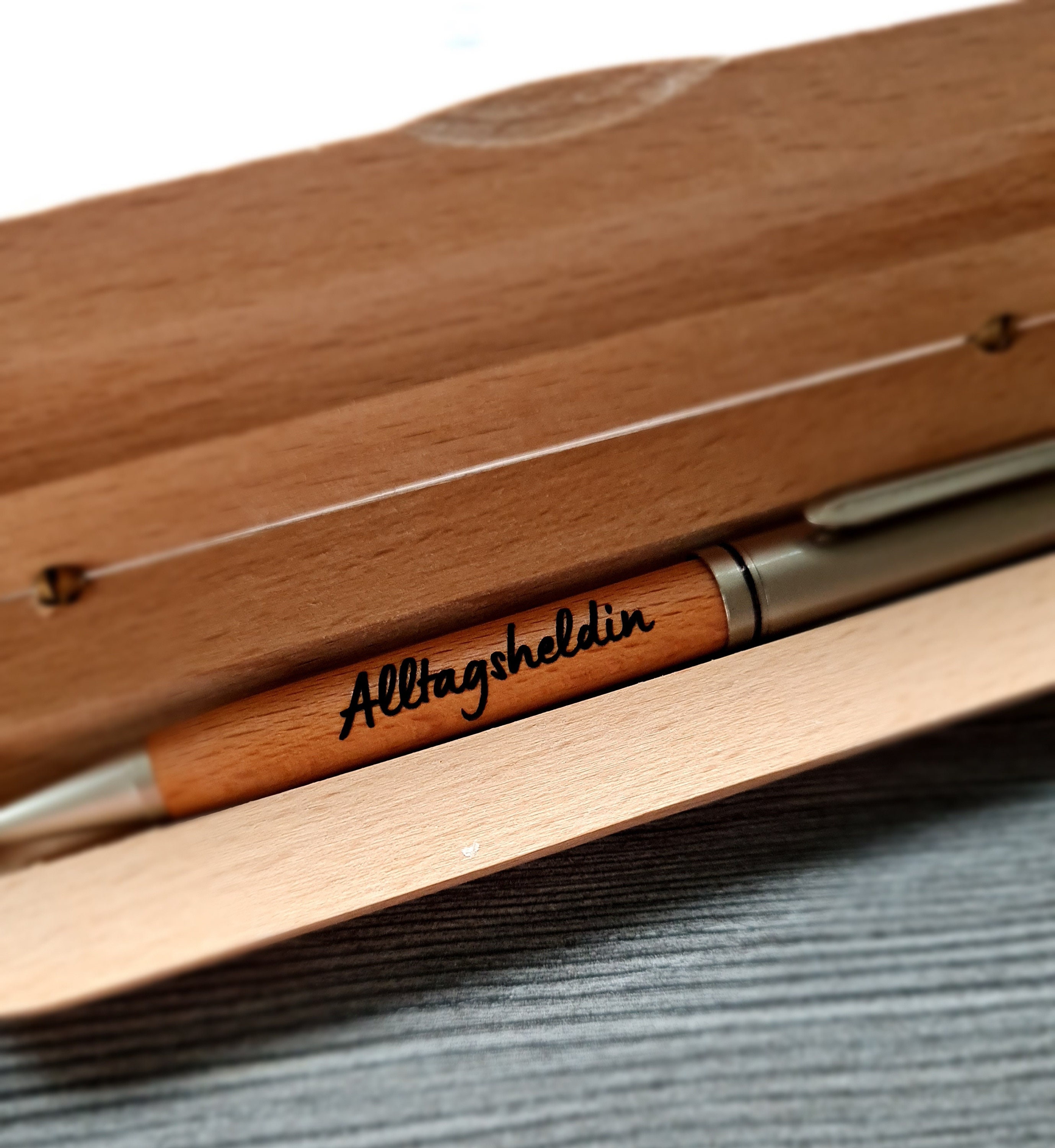 Personalisierbares Holzkugelschreiber-Set Mit Gravur – Mit Schatulle Aus Buchenholz