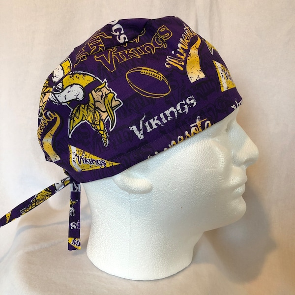 Minnesota Viking football scrub hat with ties