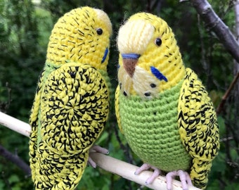 Green yellow budgie bird  crochet budgie parakeet stuffed animal budgie pet plush toy budgie owner's good gift idea