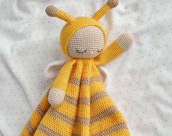 Bee lovey pdf pattern crochet bee security blanket  amigurumi pattern baby nursery blanket toy