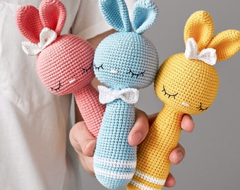 Bunny rattle amigurumi PDF pattern baby rattle animal plush toy crochet PDF pattern