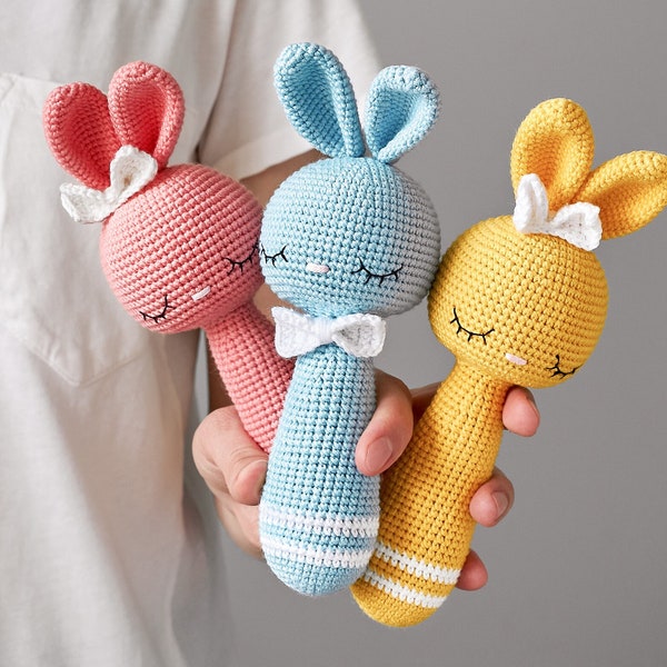 Bunny rattle amigurumi PDF pattern baby rattle animal plush toy crochet PDF pattern