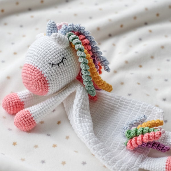 Unicorn lovey crochet english pattern crochet  unicorn comforter security blanket amigurumi animal pattern blanket woodland animal plush toy