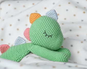 Dinosaur lovey crochet  English pattern PDF amigurumi comforter scheme  dino plush dinosaur security blanket crochet animal plush PDF