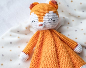 Fox lovey crochet PDF patrón crochet zorro animal edredón manta de seguridad amigurumi patrón animal manta bosque animal peluche juguete