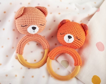 Baby fox ring rattle toy crochet PDF english pattern amigurumi animal ring rattle toy pdf  tutorial