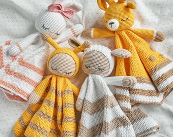 Set of 4 crochet lovey pattern pdf patterns security blanket amigurumi blanket toy baby nursery gift idea