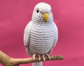 White budgie bird lifelike amigurumi stuffed annimal plush crochet budgie parakeet realistic souvenir toy