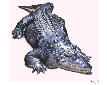 Lovely Alligator imprimible original firmado obra de arte acuarela pintura colección de animales obra de arte digital para la venta