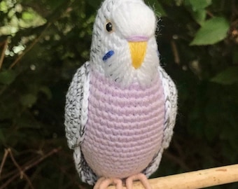 Realistic Budgie bird stuffed animal crochet pale lilac realistic parakeet soft toy  lilac budgie plush budgie bird pet gift idea