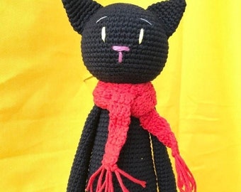 Black cat amigurumi stuffed animal toy black longlegged kitty plush toy