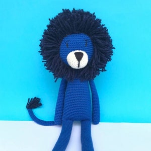 Blue lion stuffed animal crochet lion royal blue lion soft animal toy